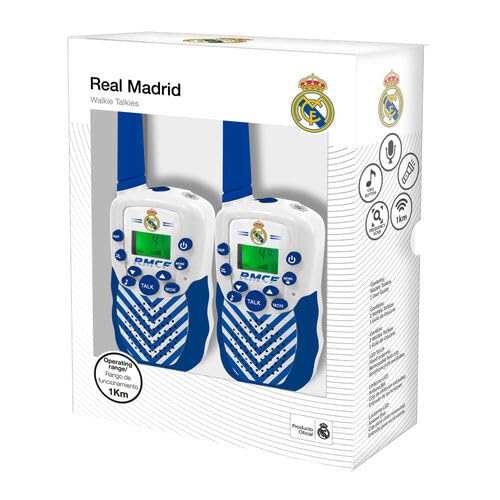 Kids Licensing - Walkie Talkies Real Madrid para Niños (Pack 2), Alcance hasta 1 km y Linterna Integrada