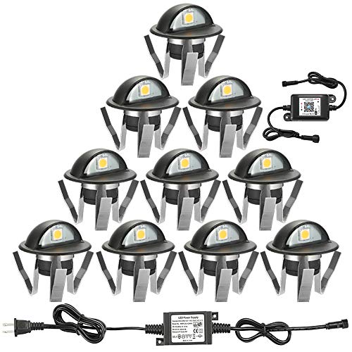 WiFi Deck Lights, FVTLED WiFi Controlled 10pcs Low Voltage LED Deck Lights Kit Φ1.38" Outdoor Recessed Step Stair Cold White LED Lighting Work with Alexa Google Home, Black