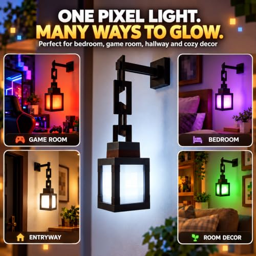 Image of Pixelated Lantern Night Light, 16 Colors, Rechargeable with Remote