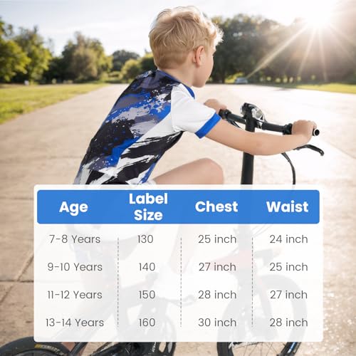 Gogokids Camisa de ciclismo juvenil, shorts de ciclismo para meninos e meninas com bolsos, shorts de