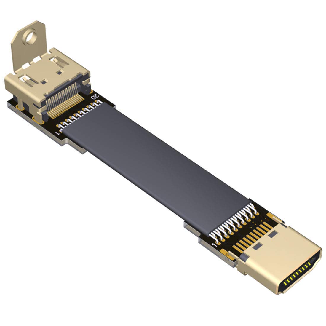 ADT-LINKFlat Slim Angled Standard HDMI 2.0 Male/Female to HDMI 2.0 Male/Female 20 pin FFC FPC Flat Ribbon Elbow Cable 2K/144hz 4K/60Hz for HDTV AV Aerial Photography A1 (25cm,A1-A4S)