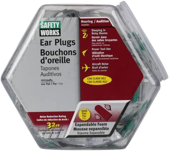 2 tapones para los oídos Safety Works 10059484 de espuma expandibles en mostrador, 100 pares