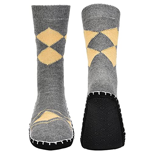 Vihir Men's Slipper Socks With Suede Non Slip Sole Winter Knitted Non
