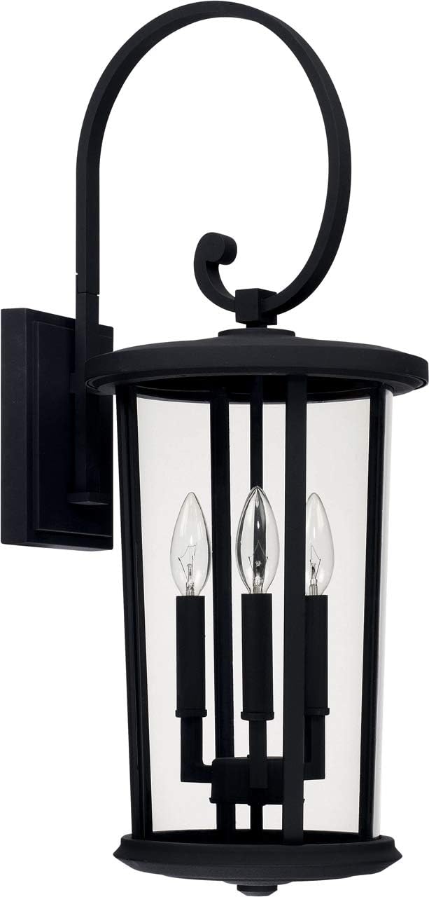 Capital Lighting 926731BK Howell Clear Glass Outdoor Wall Sconce, 3-Light 180 Total Watts, 26" H x 10" W, Black