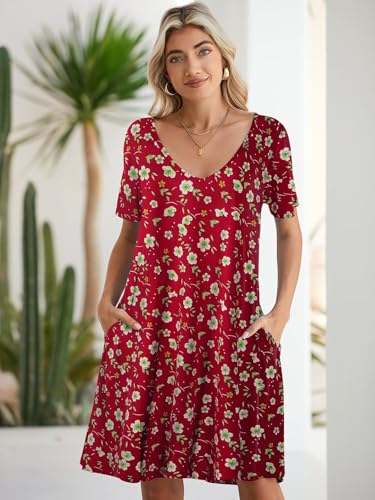 Image of BELAROI Women Casual Summer Dresses Loose Tshirt Beach Sundress V Neck Plus Size Swing Tunic Pockets