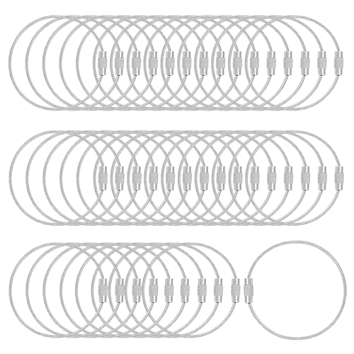 50 Pack Wire Keychain Cable/Luggage Tags/Loops Holder/ID Tag Keeper-Silvery