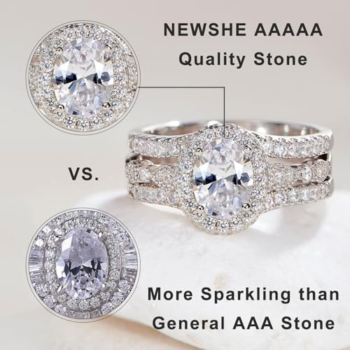 Newshe Jewellery Oval Wedding Set Engagement Rings for Women AAAAA Cubic Zirconia 925 Sterling Silver Ring Enhancer Bridal Set Size 4-134