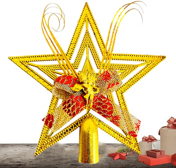 PartyToko 1 pcs 3D Glitter Star Christmas Tree Topper Decoration Hanging Christmas Treetop Star Ornament for Christmas Celebration(8inch) Color (Golden) pcs