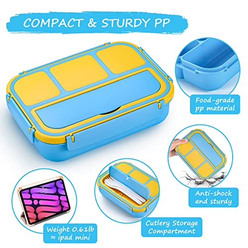 Qqko Bento Lunch Box For Kids Girls Boys, Toddler Kids Lunch Boxes For School, Lunch Containers For Adults Kids With 4 Compartments, Sauce Container, Utensils, Food Picks And Muffin Cups, Blue #TOP3