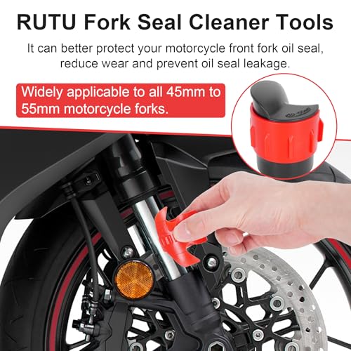 Image of RUTU Motorcycle Fork Seal Cleaner Tool Kit 45mm-55mm Universal Shock Absorber Cleaning Tool for Dirt Bike Motorcycle Maintenance Durable ABS Design 2-Pack Red
