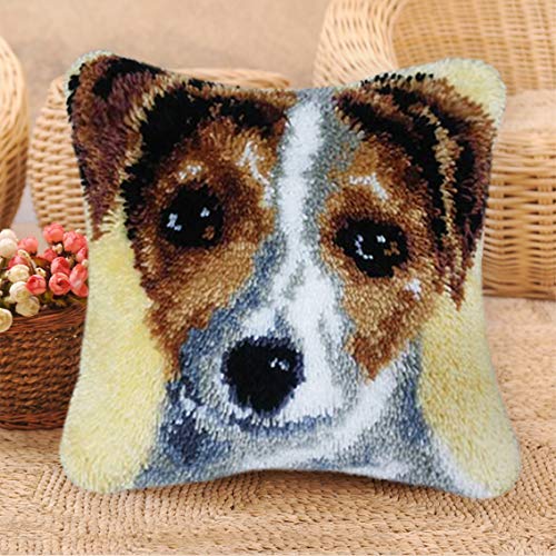 EPRHAY Latch Hook Rug Making Kits Dogs Cushion Cover Craft Embroidery Dog for Kids Adults 43 x 43cm, Brown / White, 43 x 43 cm - Image 2