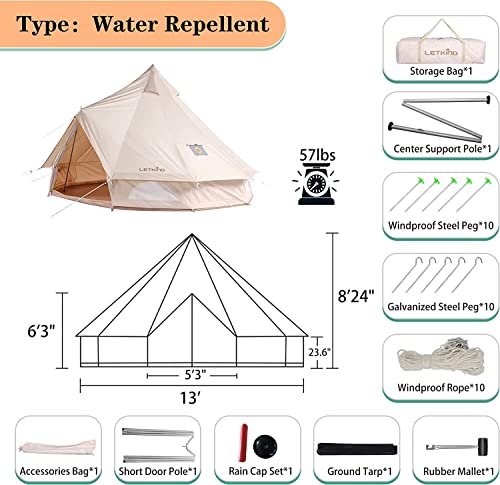 LETKIND Canvas Bell Tent Yurt with Stove Jack, 4 Season Waterproof Camping Tent 4/6 Person Luxury Outdoor Glamping Tent for Camping, Cotton Tent Bell for Winter Camping, Hunting Party - Image 3
