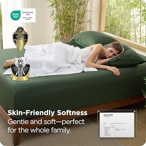 Image of Bedsure PureWoven Full Size Fitted Sheet, 100% Rayon Derived from Bamboo