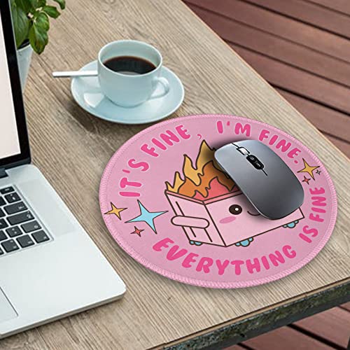 Image of Gctriki Funny Round Mouse Pad,Cute Pink Mouse Pad For Desk,Office Decor For Women,Dumpster On Fire Mousepad With Stitched Edge Non-Slip Rubber Base,8.6 X 8.6 Inch,Home Office Decor Desk Accessories