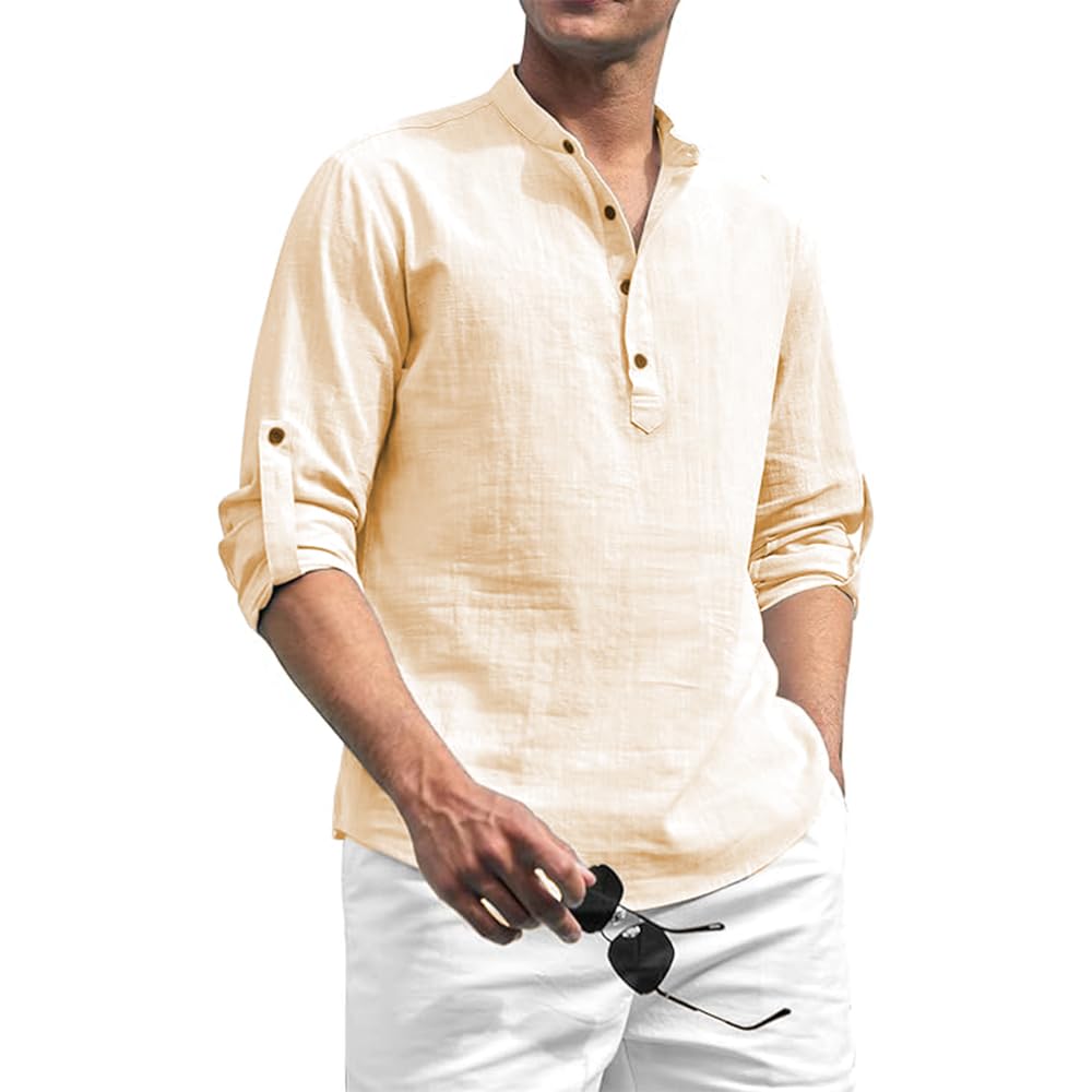 univibe Beige Color Cotton Blend Mandarin/Chinese Neck Short Kurta Straight Kurta for Men (S)-picture-24