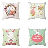 Mefooge Fundas Cojines 30x30cm Juego de 4 Lino Decoración Funda de Cojín Semana Santa Cuadrados Funda de Cojines para Sofá,Dormitorio y Sala de Estar Decoración para Hogar,con Cremallera Oculta