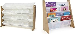 Humble Crew Toy Organizer with 20 Storage Bins, Natural/White & Natural/White Kids Book Rack Storage Bookshelf with Deep Sleeves, Universal