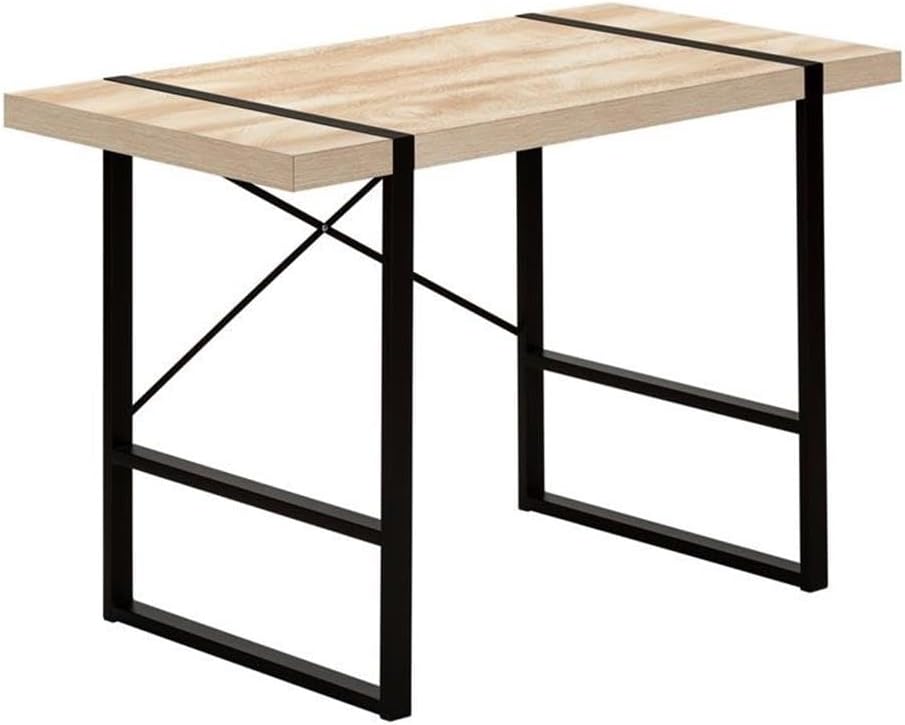 Pemberly Row Computer Desk, 48" L Metal Laminate, Natural Wood-Look Finish, Black Frame, Industrial Style with X-Back Support, Home Office Laptop or Writing Table, 30" H x 49" W x 23.75" D