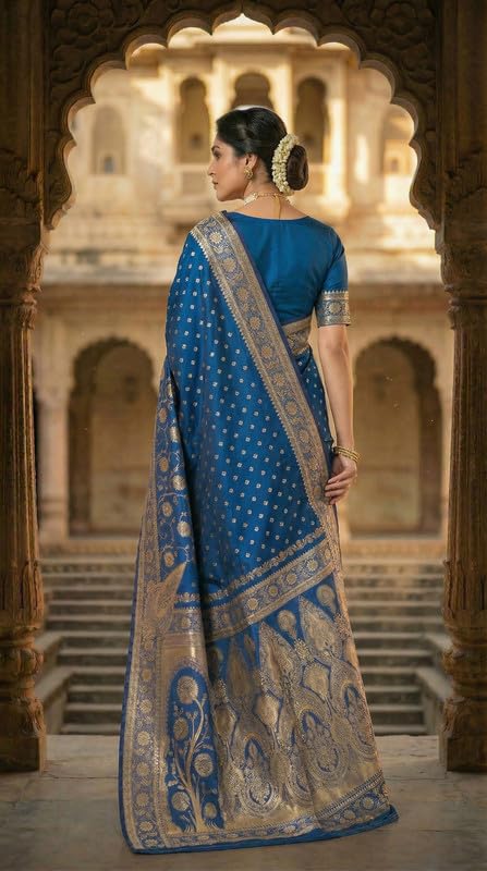 Image of C J Enterprise Women's Pure Soft Silk Saree With Blouse Piece For Wedding (Jiya)