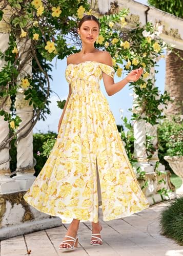 Image of GRACE KARIN 2026 Women's Summer Floral Wedding Guest Dress,Beach Flowy A Line Maxi Off Shoulder Bridesmaid Dresses