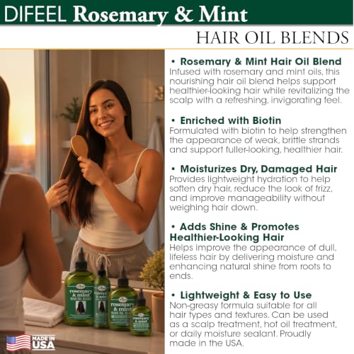 Image of Difeel Rosemary and Mint Hair Oil Blend with Biotin 7.1 oz. (PACK OF 2) - Made with Natural Mint & Rosemary Oil for Hair Growth