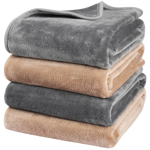 Onarway Dog Blanket Washable for Puppy: 4 Packs Dog Blankets 40”x28” - Fluffy Soft Small Throw for Cat Puppy Kitten Dogs - Fleece Pet Blankets for Bed Sofa Car and Indoor - Grey and Khaki