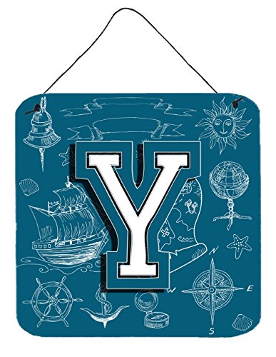 Caroline's Treasures CJ2014-YDS66 Letter Y Sea Doodles Initial Alphabet Wall or Door Hanging Prints Aluminum Metal Sign Kitchen Wall Bar Bathroom Plaque Home Decor, 6x6, Multicolor