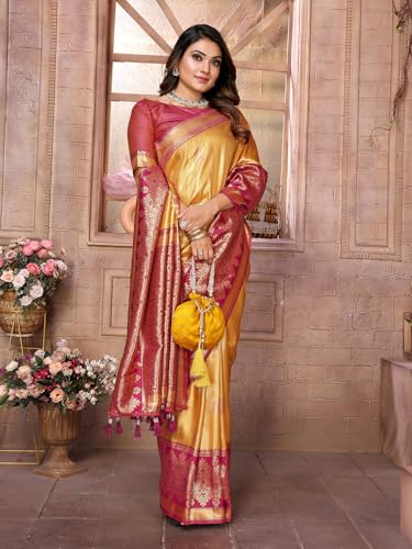 Panzora yellow banarasi silk saree – image 4