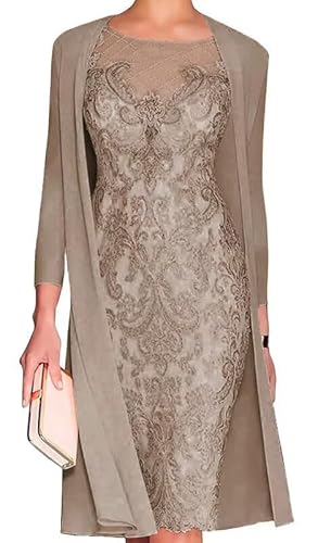 Bohemian Mother of The Groom Beach Wedding Dress Taupe Lace Applique Tea Length Cocktail Dresses for Women 2024 Size 10