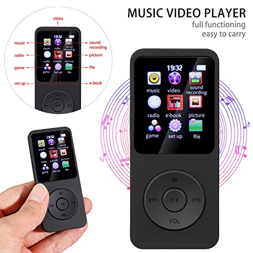 Bluetooth 1.8 Inch Screen Mp3 Player With Speakers High Fidelity Lossless Sound Quality Walkman Music Player Portable Mp4 Player With Hd Recording, Fm Radio, Alarm Clock (Black) #TOP2