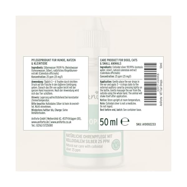 AniForte Ohrentropfen mit kolloidalem Silber 25ppm & Ringelblume 50ml | Für Hunde, Katzen & Kleintiere I Bei Ohrentzündungen, Juckreiz I Ohrenpflege, Ohrenhygiene, Gesunde Ohren – Bild 9
