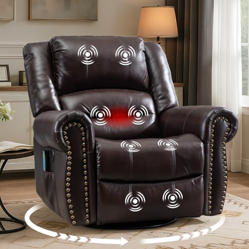 Sillón reclinable giratorio masaje Marrón oscuro miniatura 1