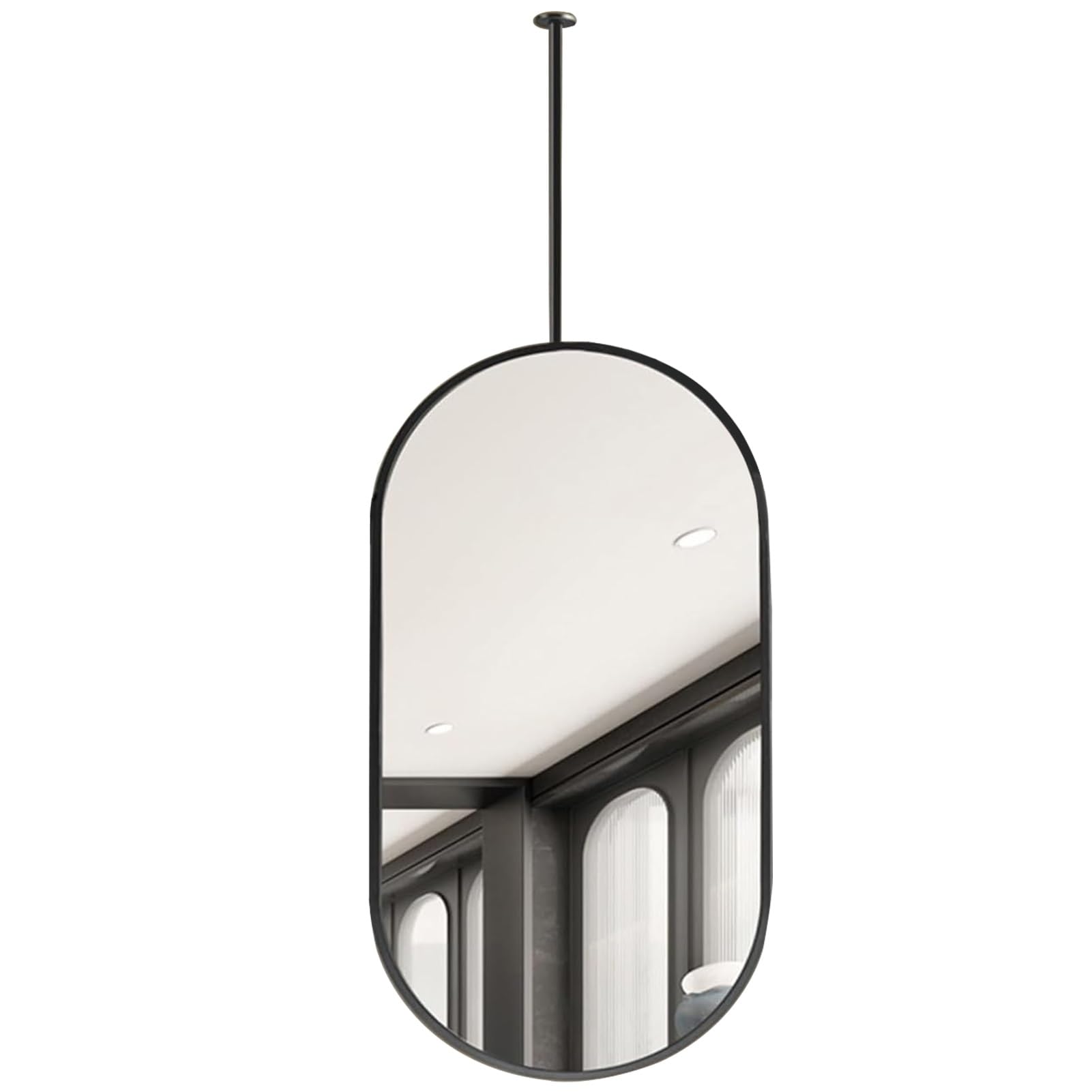FGXHHS Floating Hanging Rod Mirrors for Bathroom, Oval Black Metal Frame Ceiling Mirror, Creative Decor Mirror Shaving Makeup Mirrors(60cmx100cm)