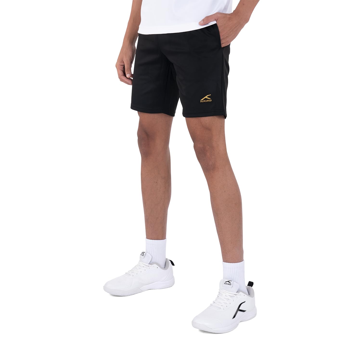 hundred HNDRD Unisex ACE Shorts | Breathable | Qucik Dry | Light Weight |Badminton | Football |Pickleball | Running |All Sports and Fitness |Black/Gold(L)-picture-11