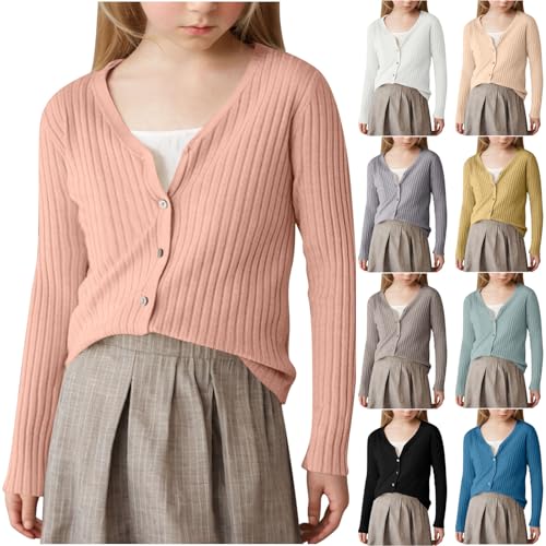 Girls Cardigan Sweaters 10-12 Fall Lightweight Soft Button Down Cable Knit Sweater Coat Casual Long Sleeve Cardigans