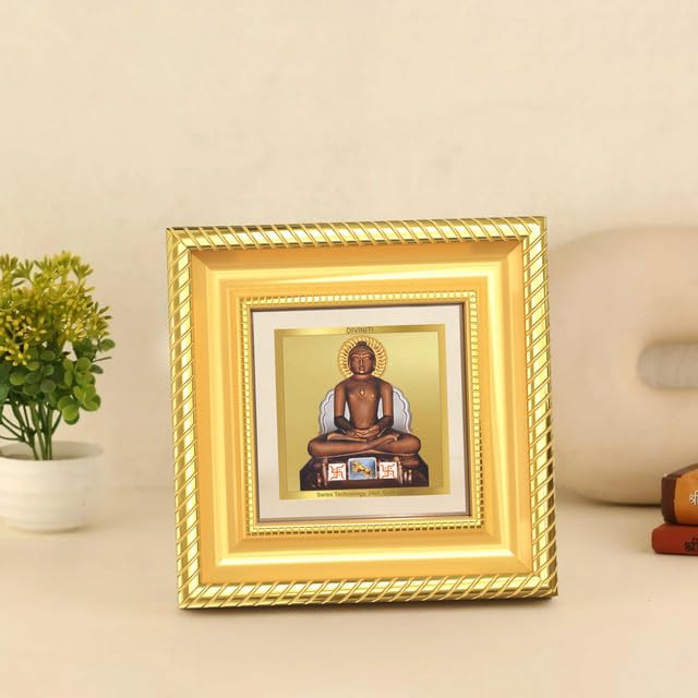 Image of DIVINITI Lord Mahavira 24K Gold Plated Foil Tabletop Photo Frame for Home Decor, Puja Room, Luxury Gifting | DG Frame 015 S1A (10x10 CM)