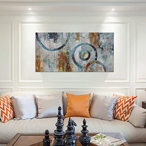Arjun Abstract Wall Art Geometric Canvas Circle Painting Modern Grey Brown Picture, Large Size Simple Artwork Framed For Bedroom Living Room Bathroom Home Office Wall Décor, 48"X24" Original Design #TOP1