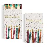 Happy Birthday Matches Box - 4-Inch Long Matches for Candles with Strike - Wooden Colorful Matches with Fancy Rainbow Tips - 50 Pc Match Stick Box - Pack of 2