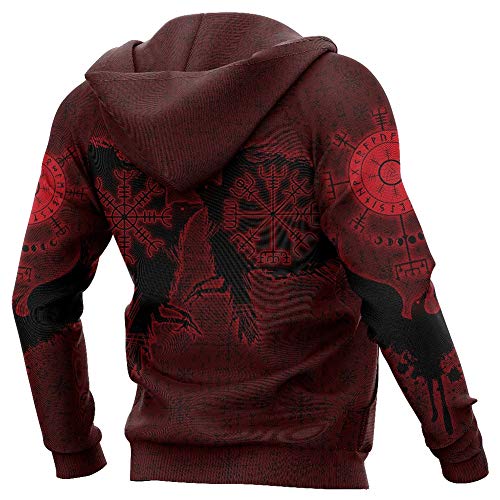 Sweat à capuche Viking rouge imprimé 3D cadeau idéal taille L - 5