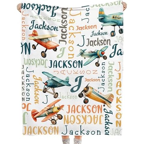 Airplane Custom Name Blanket- Airplane Gift for Kids Personalized Name Airplane Blanket for Infant Kid Soft Flannel Blanket 40"x50" for Kids Children Cover