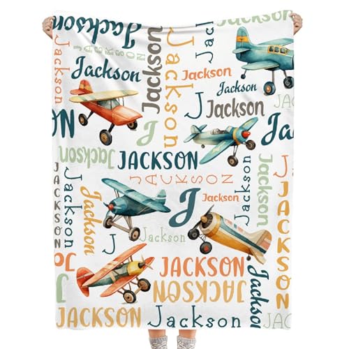 Airplane Custom Name Blanket- Airplane Gift for Kids Personalized Name Airplane Blanket for Infant Kid Soft Flannel Blanket 50