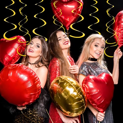 Image of Fumwase Party Swirl Decorations Gold Shinny Foil Hanging Swirl Decorations Plastic Streamer for Ceiling Plastic Streamer for Party Decorations Metallic Hanging Swirl Pack of 30