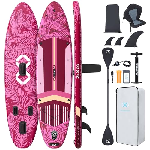 ZLX 350cm Extra Groß Stand Up Paddle Board mit Sitz Große Tragfähigkeit 550LB Inflatable SUP Board für Erwachsene Anfängerfreundlich Stabiles Anti-Rutsch-Deck, Pumpe, SUP Paddle