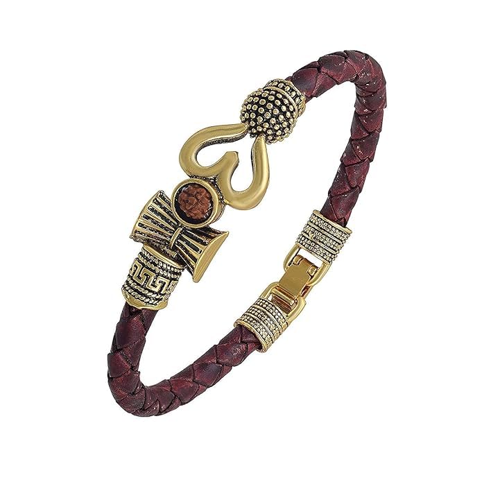 Export Store Trishul Damru Om Rudraksha Gold Plated Metal & Alloy Mahadev Mahakal Shiva Bhakt Bahubali Kada Bracelet (Brown) – Navaratri Special Unisex Adult. (Pack Of 1)2