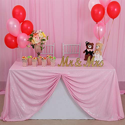 Image of B-COOL Sequin Tablecloths Pink Table Fabric for Rectangle Tables 90x156 Inch Party Table Cloths Parties Birthday Weddings Anniversary Buffet