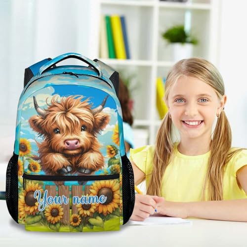 Custom Backpacks for Girls with Name, 17 Inch Cow Themed School Backpacks for Students Women, Causal Highland Cow Bookbag for Elementary Middle High College, Personalized Back to School Gifts2