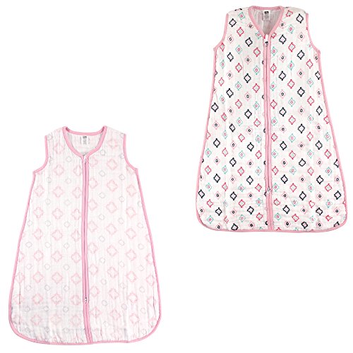 Image of Hudson Baby Unisex Muslin Cotton Sleeveless Wearable Sleeping Bag, Sack, Blanket, Damask /Pink Aztec Muslin 2-Pack, 12-18 Months