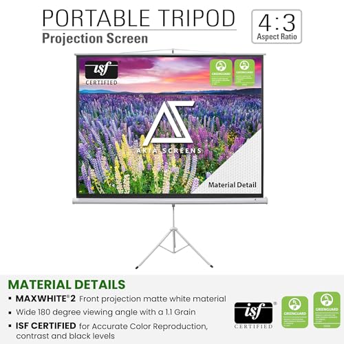 Image of Akia Screens 100 Inch Projector Screen with Stand, 4:3 HD, Tripod Pull-Up Portable Screen, 1.1 Gain, Wrinkle-Free, Indoor Outdoor, AK-T100SB1.
