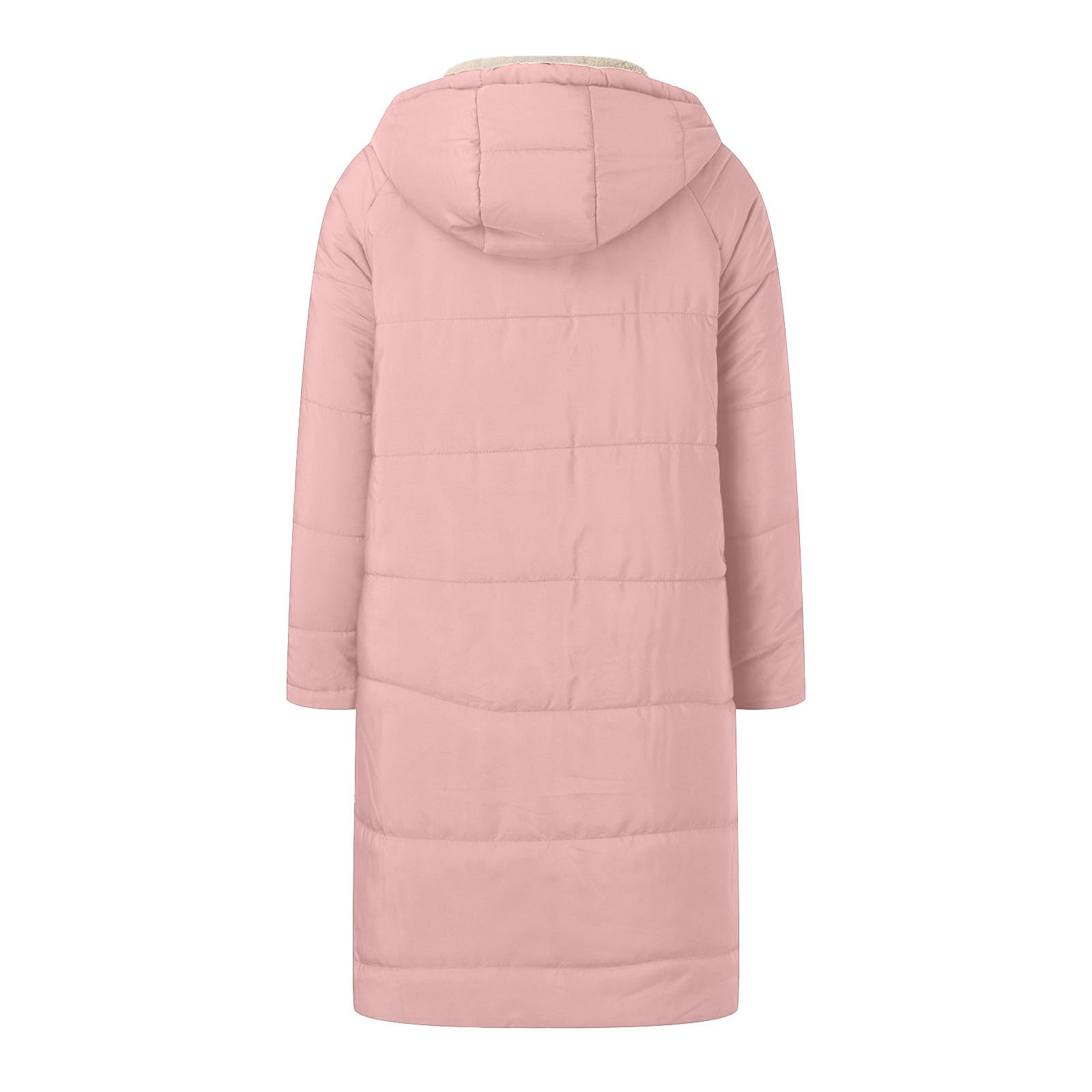 Generisch Damen Lange Wintermantel Warm Gefüttert Steppmantel Puffer Jacke mit Kapuze Fleece Mäntel Reißverschluss Elegant Parka Outdoorjacke Taschen