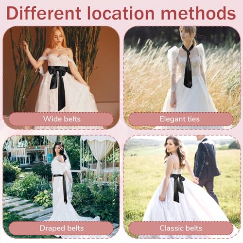 Larrel Black Sash Belt, 3.74'' Wide Soft Waist Belt Dress Belts Satin Sash Obi Belts Long Ribbon Dress Accessories for Women Bridal Bridesmaid Dresses Party Special Occasion Prom Formal3